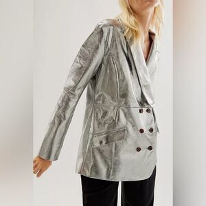 Free People Nicholas K Elise Blazer  metallic leather fabrication button detail
